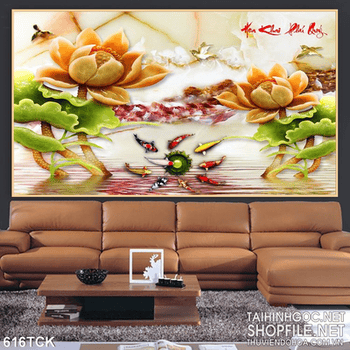 Tranh cá chép và viên ngọc quý giả ngọc in 3d