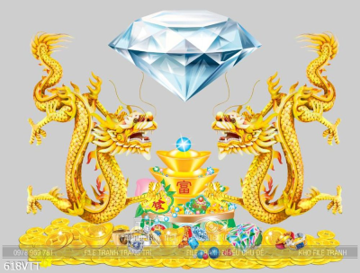 File PSD hình kim cương và cặp rồng vàng