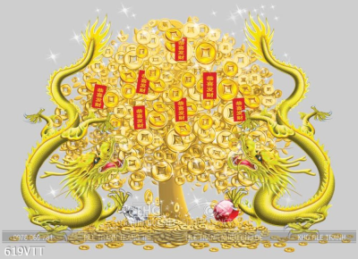 File PSD cặp rồng vàng và tiền vàng cho năm mới phát tài