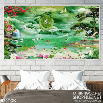 Tranh giả ngọc chữ phúc 3d vá cá chép