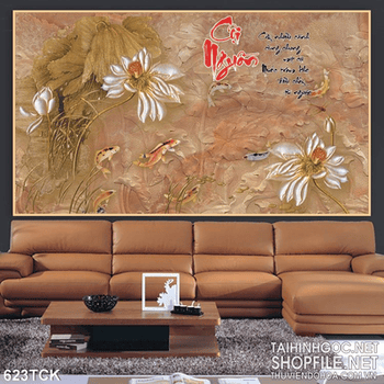 Tranh cá chép cội nguồn đẹp in decor