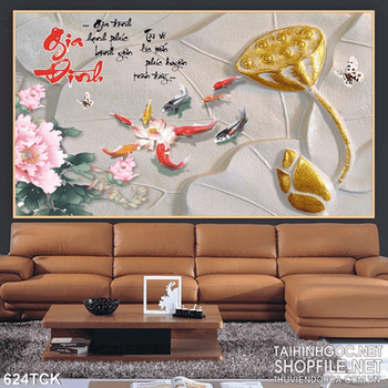 Tranh cá chép gia đinh đoàn tụ nghệ thuật