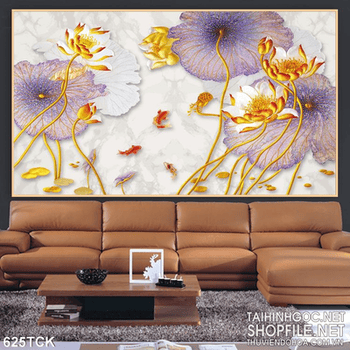 Tranh hoa sen mà vàng wall