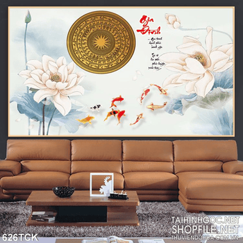 Tranh cá chép gia đinh và trống đồng việt nam in 3d