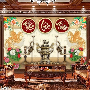 Tranh bàn thờ hoa mẫu đơn và chim hạc in uv