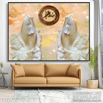 Tranh cá chép bằng ngọc và chữ phúc