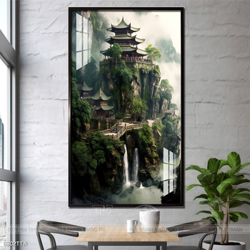Tranh phon thủy sông, núi và mặt trời