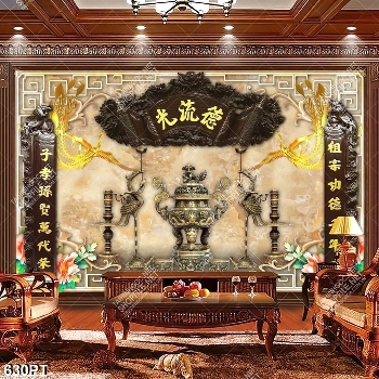 Tranh thờ thư pháp bên chim hjac trên nền giả ngọc đẹp nhất