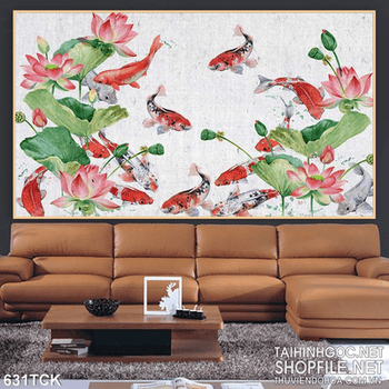 Tranh vẽ cá chép hoa sen đẹp 3d