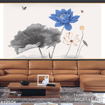 Tranh hoa sen in uv chất lượng