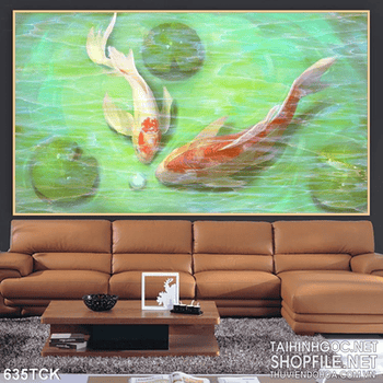 Tranh cá chép tình nhân nghệ thuật 3d đẹp in uv