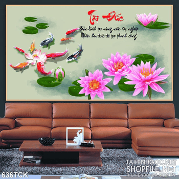 Tranh cá chép tài đức và đóa hoa sen wall