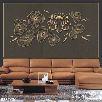 Tranh hoa sen đường chỉ mạ vàng đẹp sâu sắc