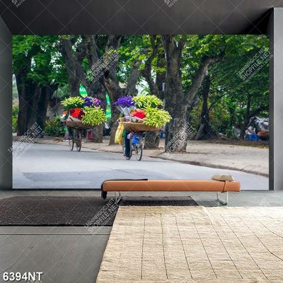 Tranh xe đạp chở hoa