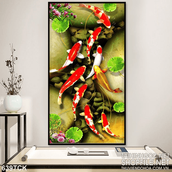 Tranh cá chép bơi thành đàn khổ dọc