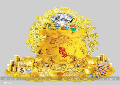 File PSD rồng vàng bên túi vàng khổng lồ