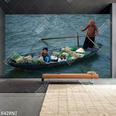 Tranh thuyền chở hàng trên sông