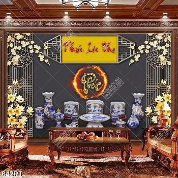 Tranh dán tường trang trí bàn thờ in kính