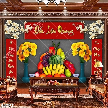 Tranh ngũ quả dán tường phòng thờ