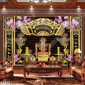 Tranh thư pháp và chim hạc trang trí bàn thờ gia tiên