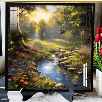 Tranh phon thủy sông, núi và mặt trời