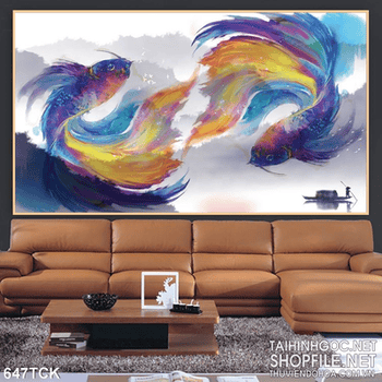Tranh cá chép wall sơn dầu độc lạ 3d