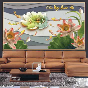 Tranh cá chép cửu ngư quần hội giả ngọc đẹp