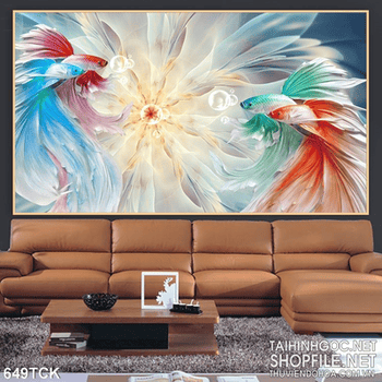 Tranh cá phù điêu màu sắc ấn tượng đẹp nhất 3d