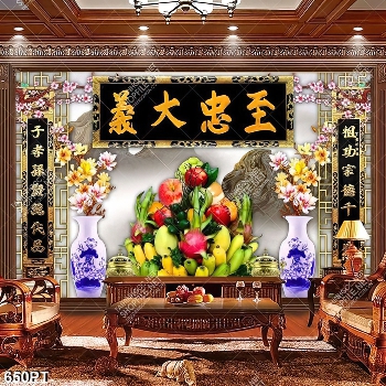 Tranh mân ngũ quả treo phòng thờ