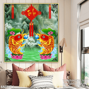 Tranh cá chép ngậm viên ngọc quý wall