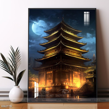Tranh phon thủy sông, núi và mặt trời
