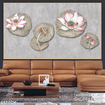 Tranh hoa sen nghệ thuật ấn tượng 3d in uv