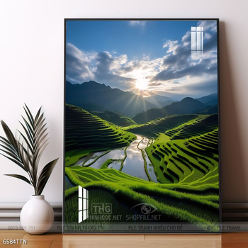 Tranh phon thủy sông, núi và mặt trời