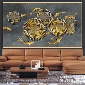 Tranh mạ vàng đàn cá bơi lội