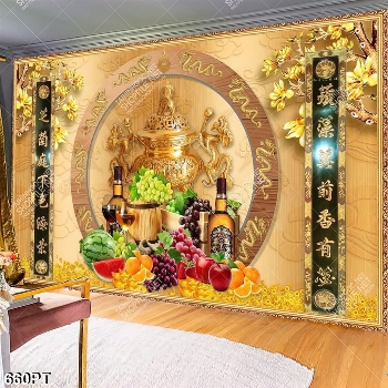 Tranh hoa quả và thư pháp trang trí bàn thờ tổ