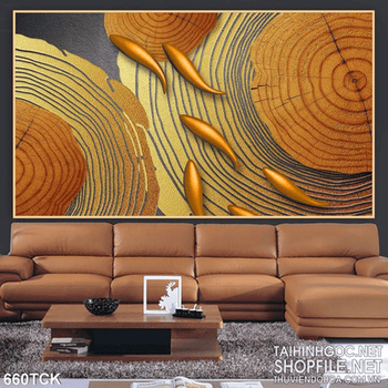 Tranh cá mạ vàng bơi 3d