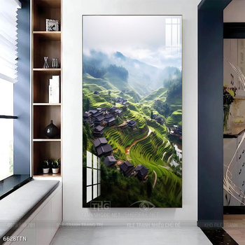 Tranh phon thủy sông, núi và mặt trời