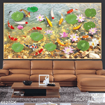 Tranh cá chép tung tăng bơi lội decor in uv