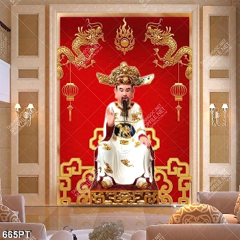Tranh tượng Ngũ Vị Tôn Quan treo phòng thờ tổ tiên in uv