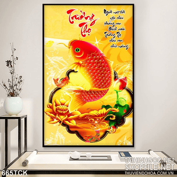 Tranh cá chép vàng trường thọ in uv