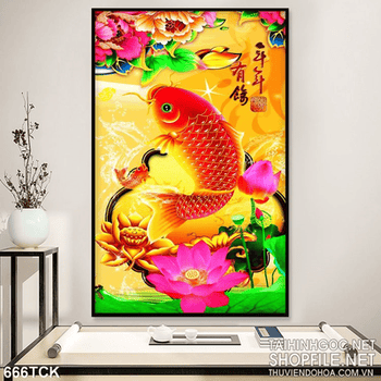 Tranh cá chép vàng bay lên trời in wall