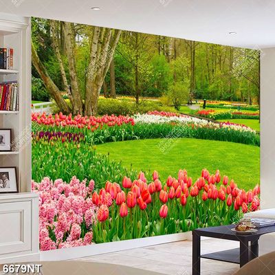 Tranh công viên cây xanh và hoa nở