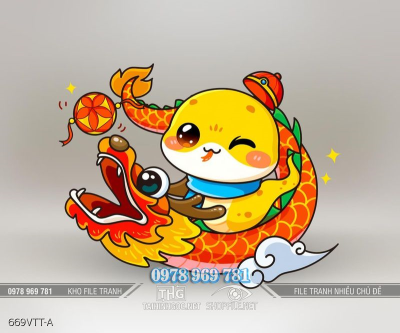 File tranh rắn vàng cưỡi rồng đỏ
