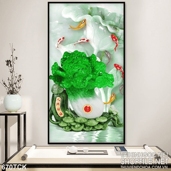 Tranh cá chép và củ cải giả ngọc phong thủy 3d đẹp