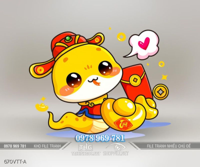 File tranh rắn vàng cầm bao lì xì đỏ