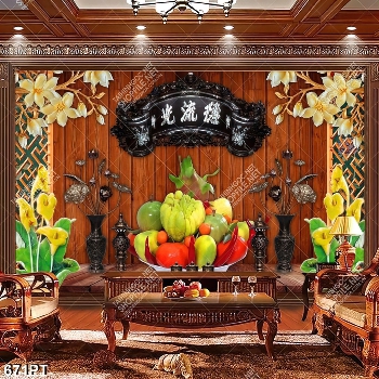 Tranh bàn thờ mâm ngũ quả và hoa chất lượng cao