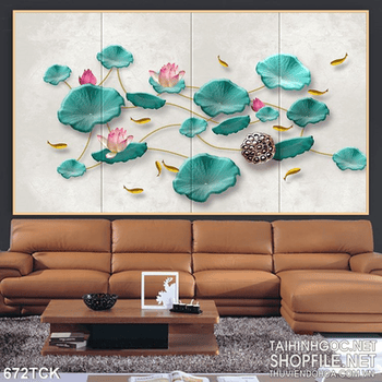 Tranh ghép hoa sen và cá chép