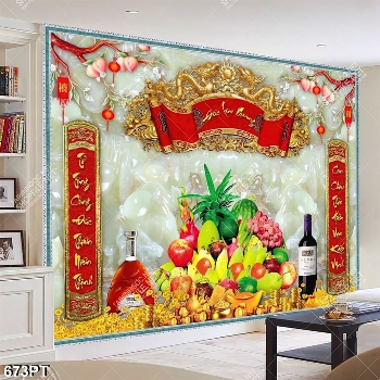 Tranh giả ngọc 3d trang trí bàn thờ tổ tiên