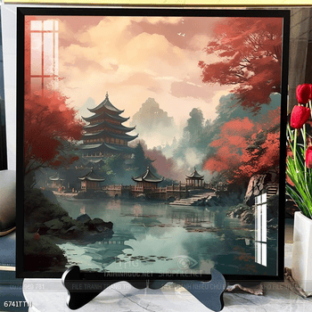 Tranh phon thủy sông, núi và mặt trời