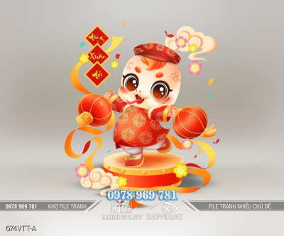 File tranh em bé rắn mặc áo dài đỏ đáng yêu